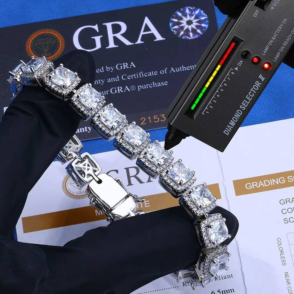 10mm Rock Sugar Diamond Chain S925 Silver Moissanite Customizable Hip Hop Bracelet for Men Fine Chain Link