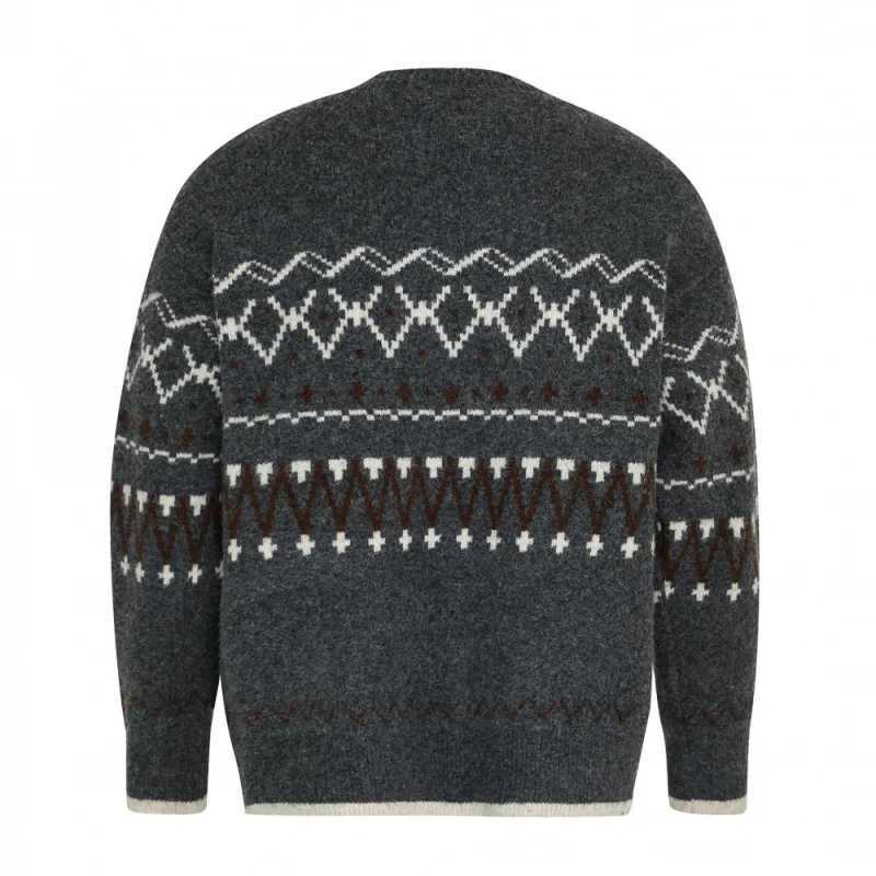 Mens Gray Fair Isle Knit Sweater 2025 Autumn New Warm Thermal ButtonDown Casual OuterwearT251025