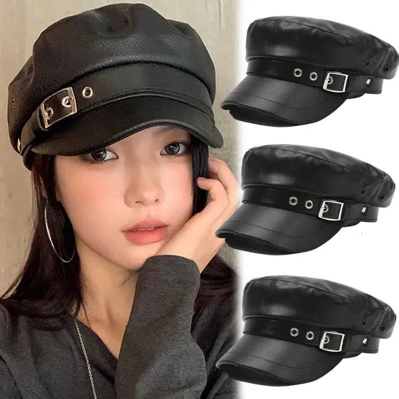 Y2K Sweet Cool Berets C Black PU Leather Painter Hats Vintage Wen Winter Cs Harajuku Artist Outdoor Windproof Casual Hat Y251025