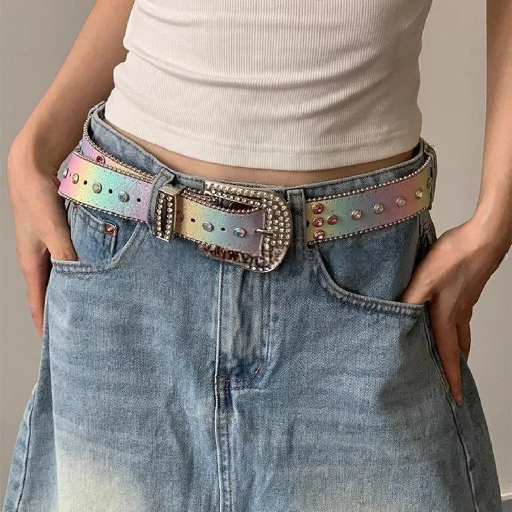 Fashion Sequin Rhinestone Waistband Gradient Pink Shiny Retro Y2k Belt Vintage Harajuku Jeans Waistband Spicy Girl 251024