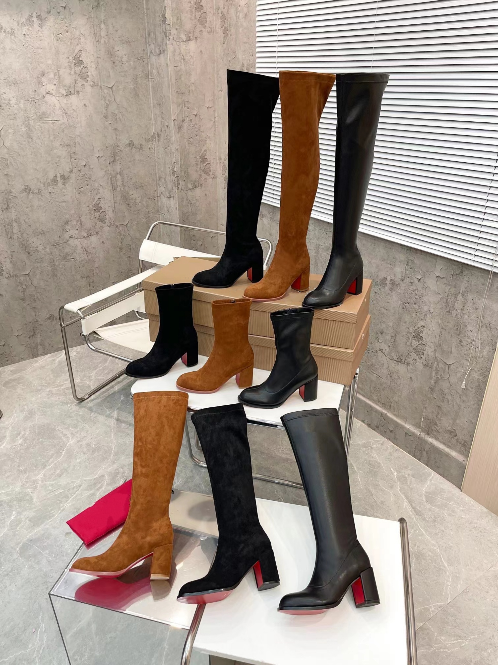 red bottom boots CL designer womens brand heels women dress shoes Red Shiny BottomBoots Toe High Heels Stiletto Genuine Leather Woman boots