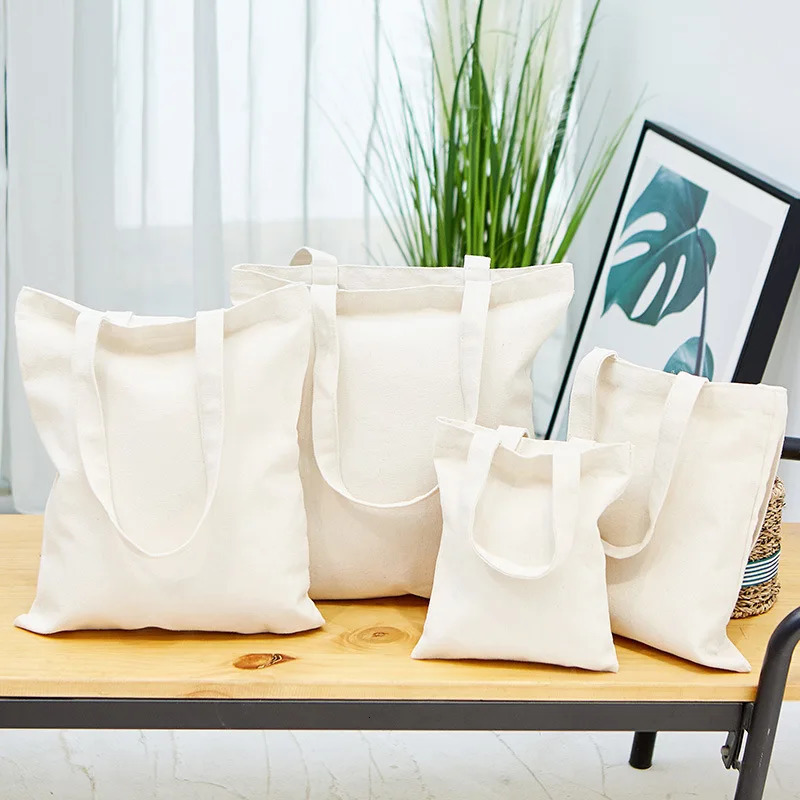 Large Capacity Canvas Shoulder Handbag Folding EcoFriendly Cotton Tote Bags Reusable DIY Bag Grocery Beige Black 251018