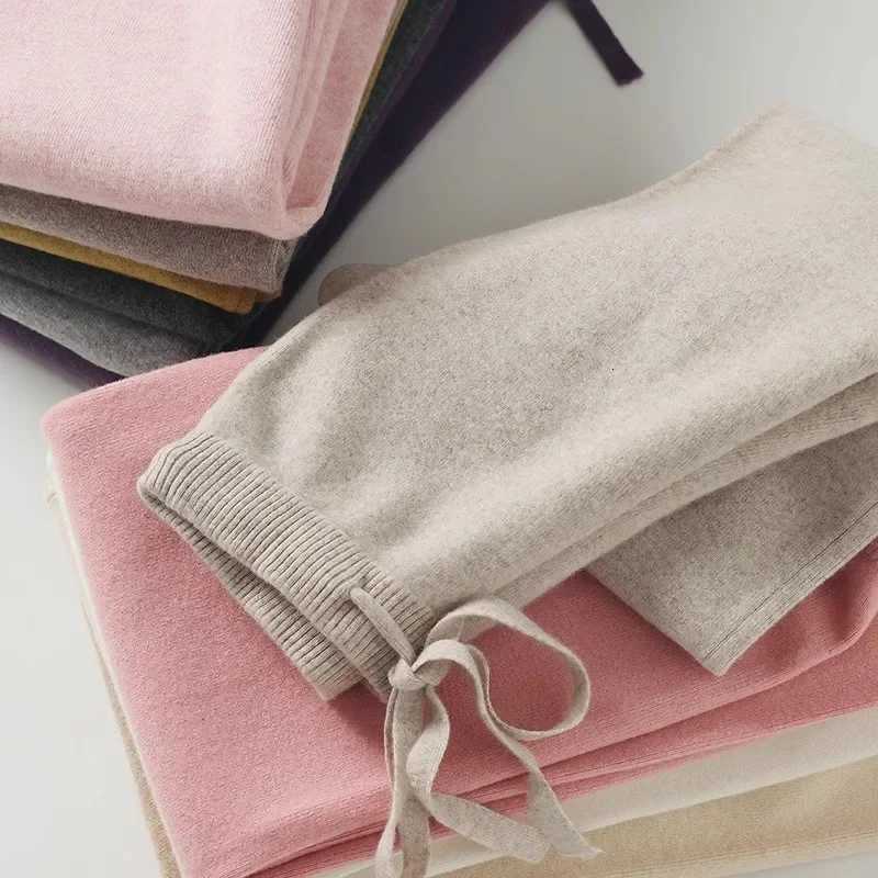 Wool Knitted WideLeg Pants for Women Loose Leisure AllMatching Soft Glutinous Thickened Straight Long Pants for Outer WearT251025