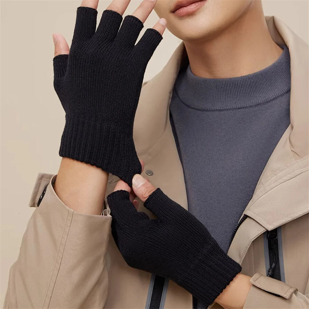 Knitted Thermal Fingerless Gloves Warm Winter Half Finger Gloves for Men Womens Solid Casual Gloves Xmas Gift 251021