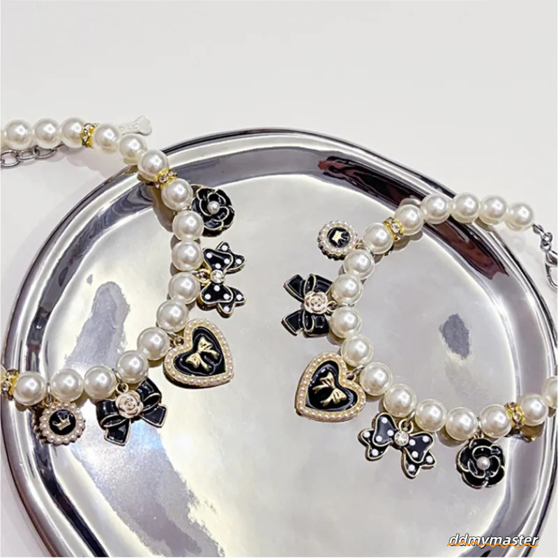 Pearl For - Pet Necklace With Bow & Flower Charms, Adjustable Small Medium Dog Collar Ddmymaster