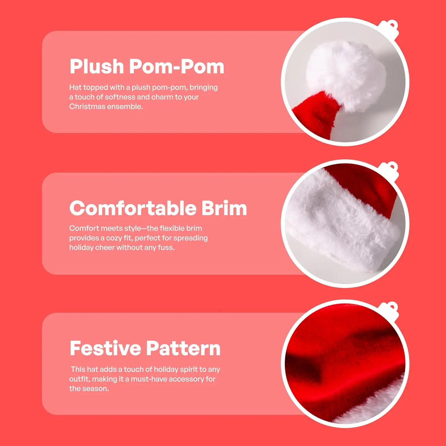 Plush Red Velvet Christmas Hat Giggling Getup with Pom Poms One Size Fits All Xmas Party Gift Santa Hat 251023