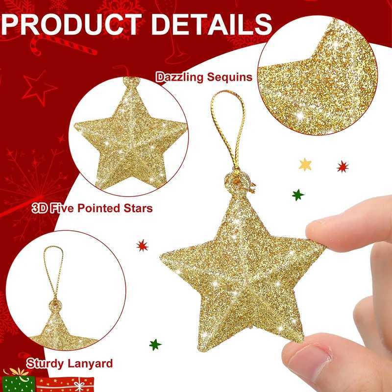 Gold Glitter Star Ornaments Christmas Tree Hanging Pendant 2025 Christmas Decorations for Home Navidad New Year Party DIY Gift C251024