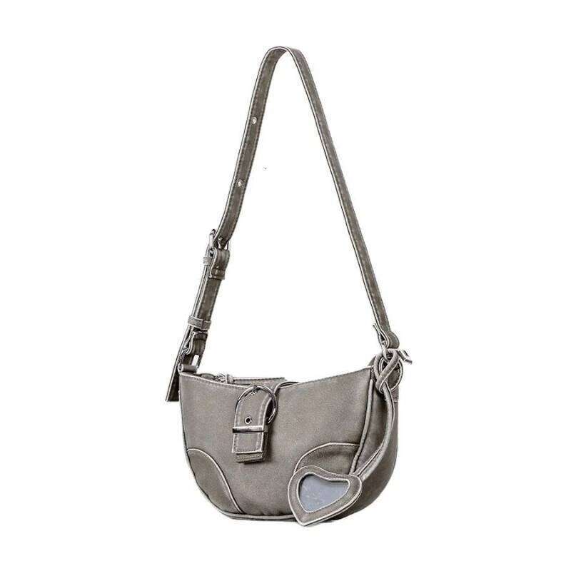 Vintage PU Leather Underarm Half Moon Women Crossbody Bags With Mirror Versatile Handbag For Female Summer Purses 1025