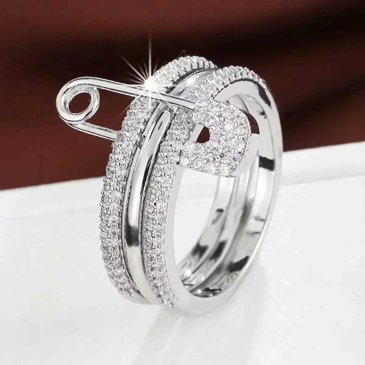 Pin Ring Three Layer Zircon Series Hip Hop Style Stainless Steel New Year Gift Party Jewelry RingXJ251025