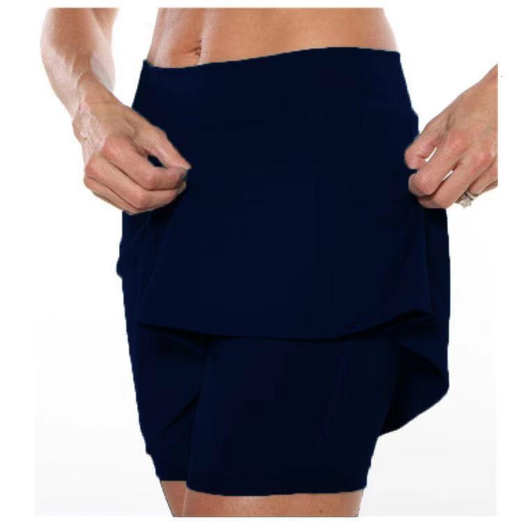 Summer Women's Solid Color Mid-Waist Pants with Pockets Sports Casual Fake Two-Piece Pocket Skirt