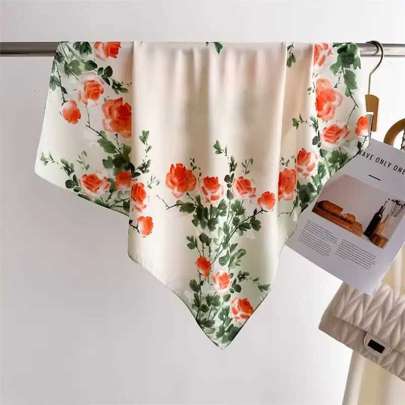 68cm Purple Rose Printed Scarf Wen New Spring Summer Imitation Silk Scarf Highend Versatile Shl Sun Protection scarf Y251024