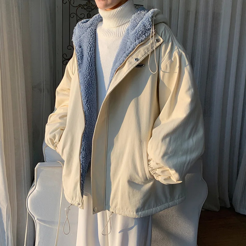 Winter Thick Lamb Fur Jacket Men Warm Fashion Hooded Coat Men Korean Loose Oversized Short Coat Mens Cotton Outwear Jackets 251020
