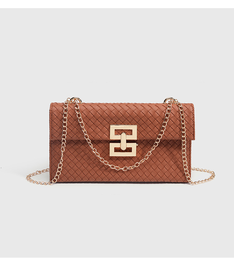 Luxury Brand Designer Bag Women's Bag Brown Woven Small Square Bag 2025 New Vacation Style Chain Flap Twist Lock Single Shoulder Crossbody Bag