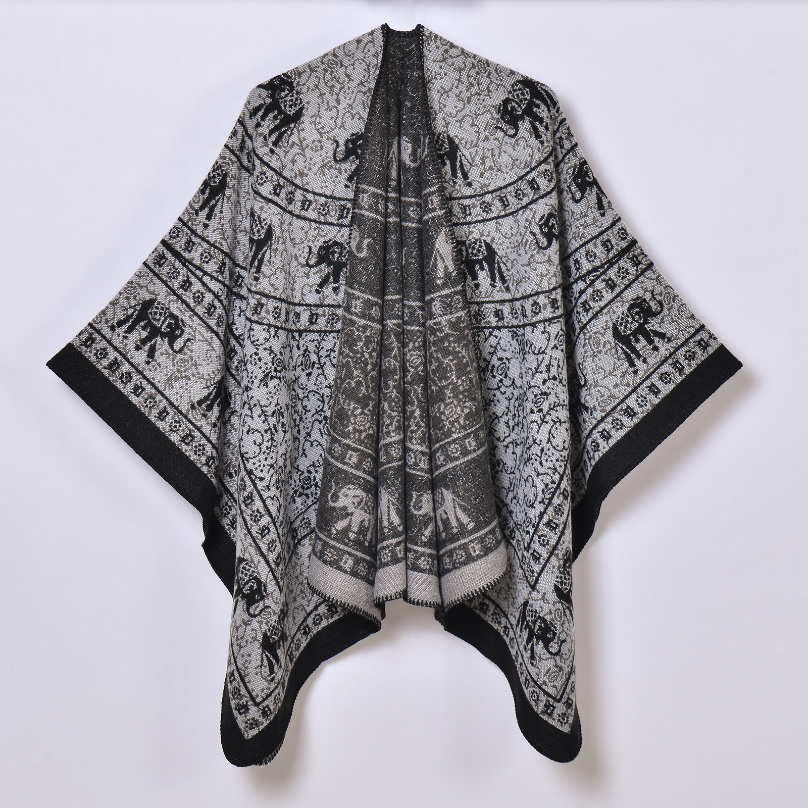 Ethnic Style Thickened Warm Shawl for Women Embroidered Split Cape Knitted Outerwear Hot Sale