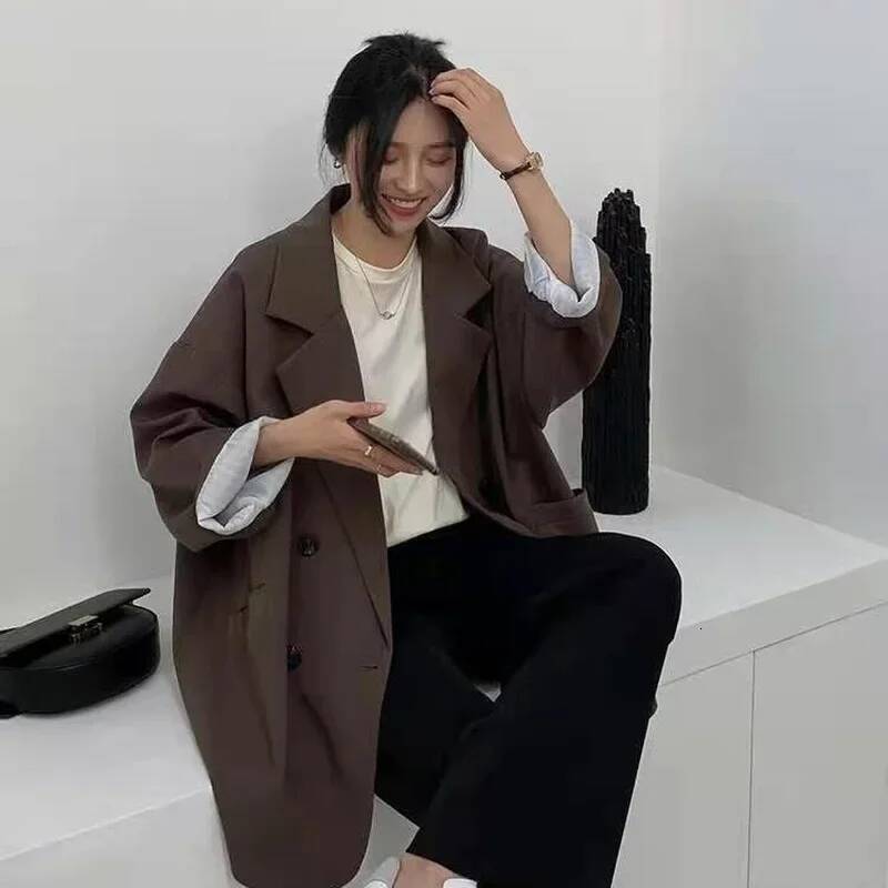 Blazers Women Minimalist Solid Outwear Loose Elegant Retro Official Fashion High Street Feminine All-match Spring Comfortable dongdumaoyi