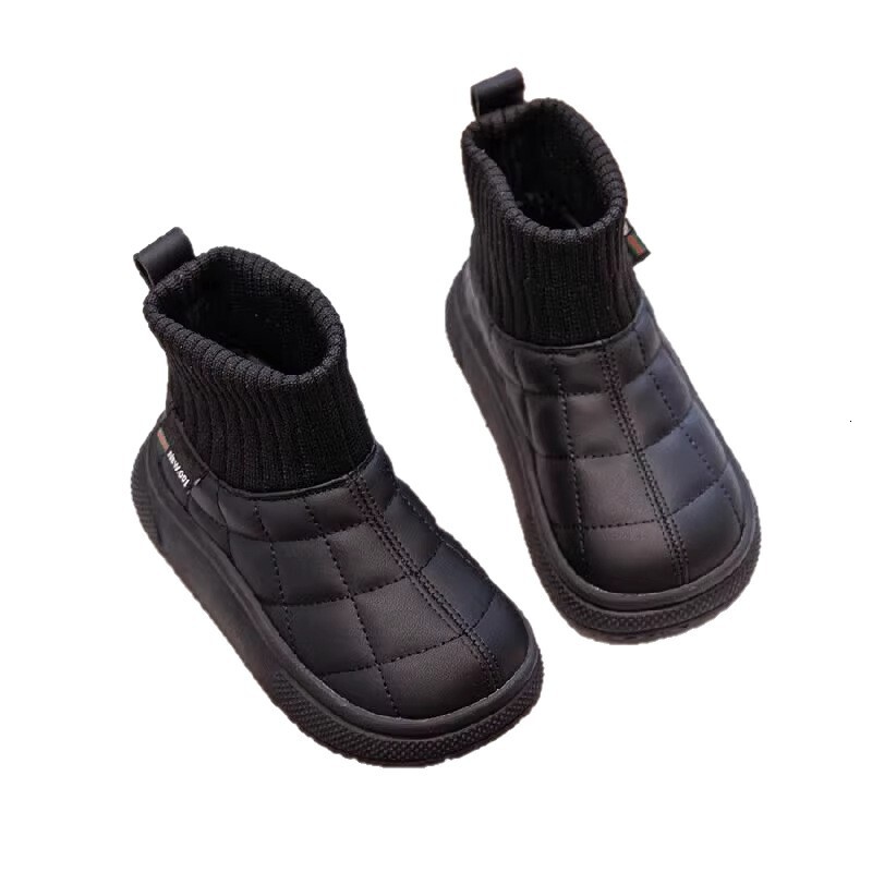 Girl designer fashionable snow boots, children's wool lined boots, winter new waterproof boys' cotton shoes, children's shoes