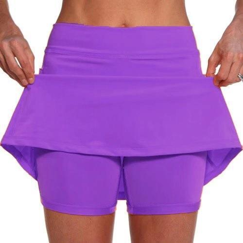 Summer Women's Solid Color Mid-Waist Pants with Pockets Sports Casual Fake Two-Piece Pocket Skirt