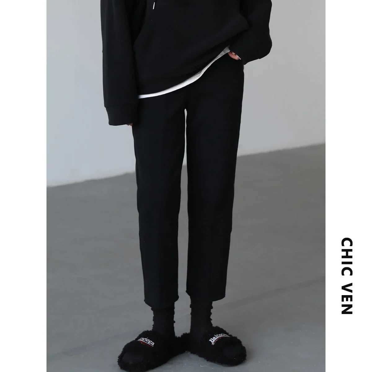 CHIC VEN Womens Knitted Fleece Pants Casual Tracksuit Harlan Thick Warm Casual Loose Sweatpants Female Trousers Autumn WinterT251025