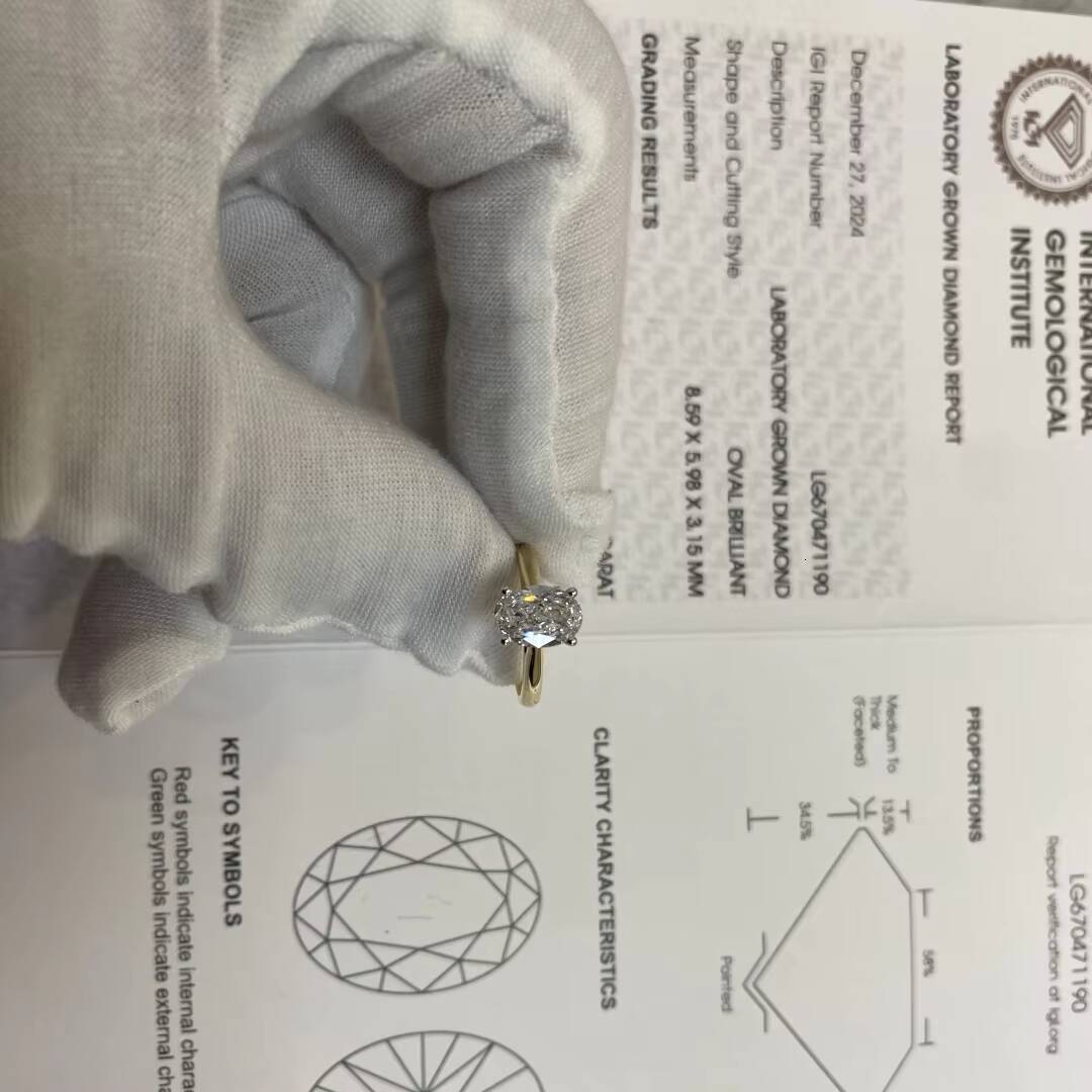 Customizable Solitaire Oval 1ct4CT White Gold 14K18K IGI Certified CVD HPHT Lab Grown Diamond Ring for Women Engagement Wedding