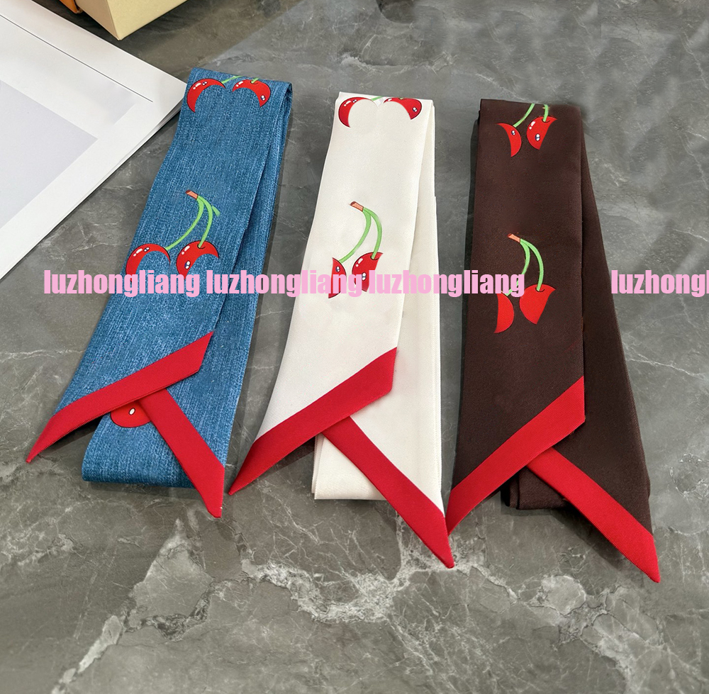 2025 New High end Cute Cherry Blossom Pink Cartoon Little Bear Color Ribbon Scarf 100% Silk Hairband Long Scarf Hairband Small Scarf ScarfS 66666666666