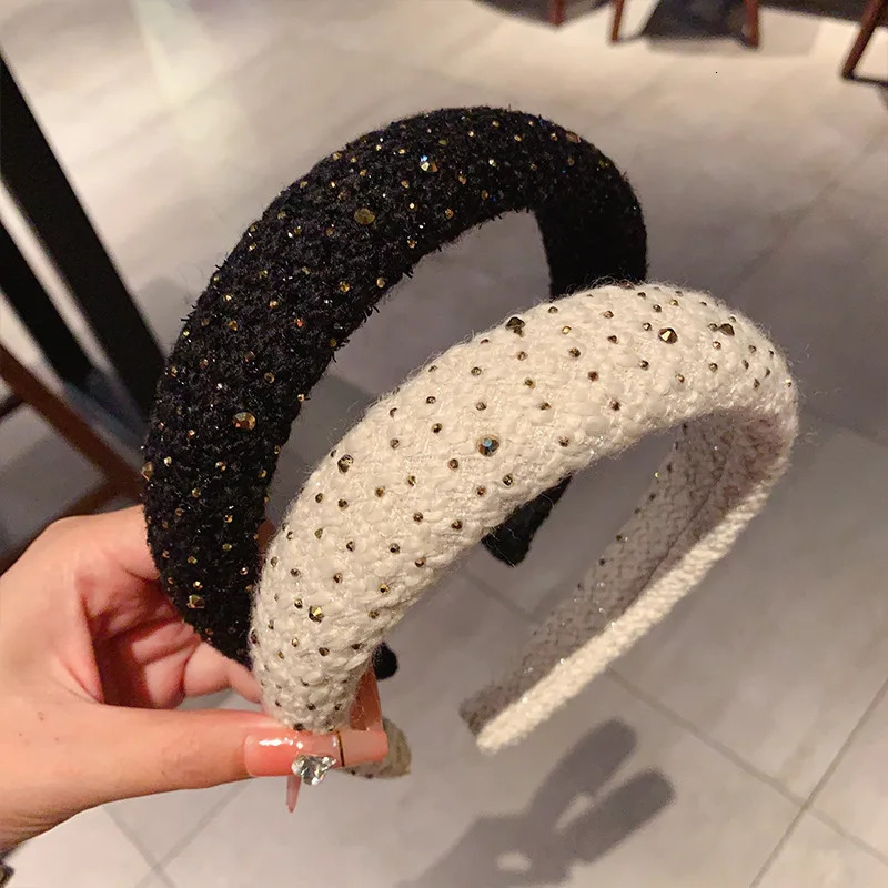 French retro plush rhinestone wide edge sponge hair accessories hoops headband for women high cranial top hair clips headbands 251023