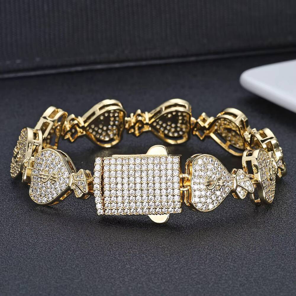 15mm High End S925 Silver Moissanite Mens Bracelet CrossBorder HipHop Money Bag Cuban Chain Butterfly Shape
