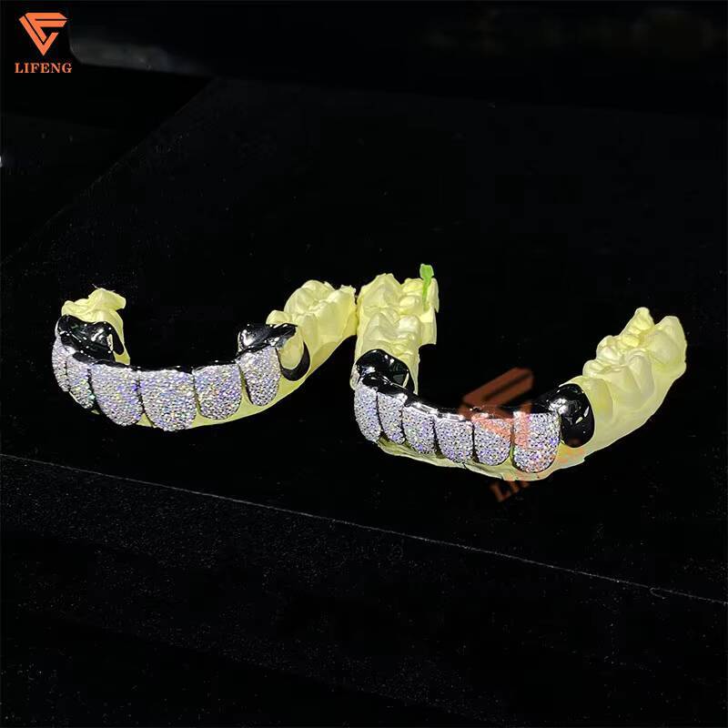 Grillz Custom Made Iced Out 925 Silver Grills VVS Moissanite Diamonds Perm Cut 8 Top 8 Bottom Gold Dental Teeth Grillz