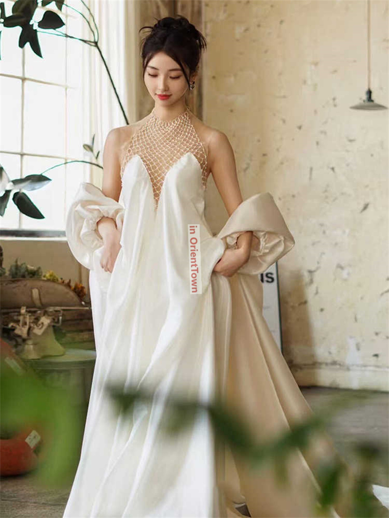 French Trend Lightweight Wedding Dress Satin Texture Minimalist Ethereal Apparel Bridesmaid Engagement Parties Morning Gown TP98