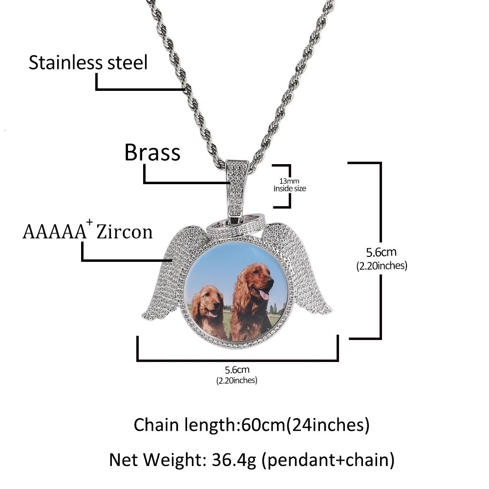TBTK Custom Round Angel Wings Po Pendant Necklace Iced Out CZ Personalized Sublimation Memory Medallions HipHop Jewelry Gift 251023