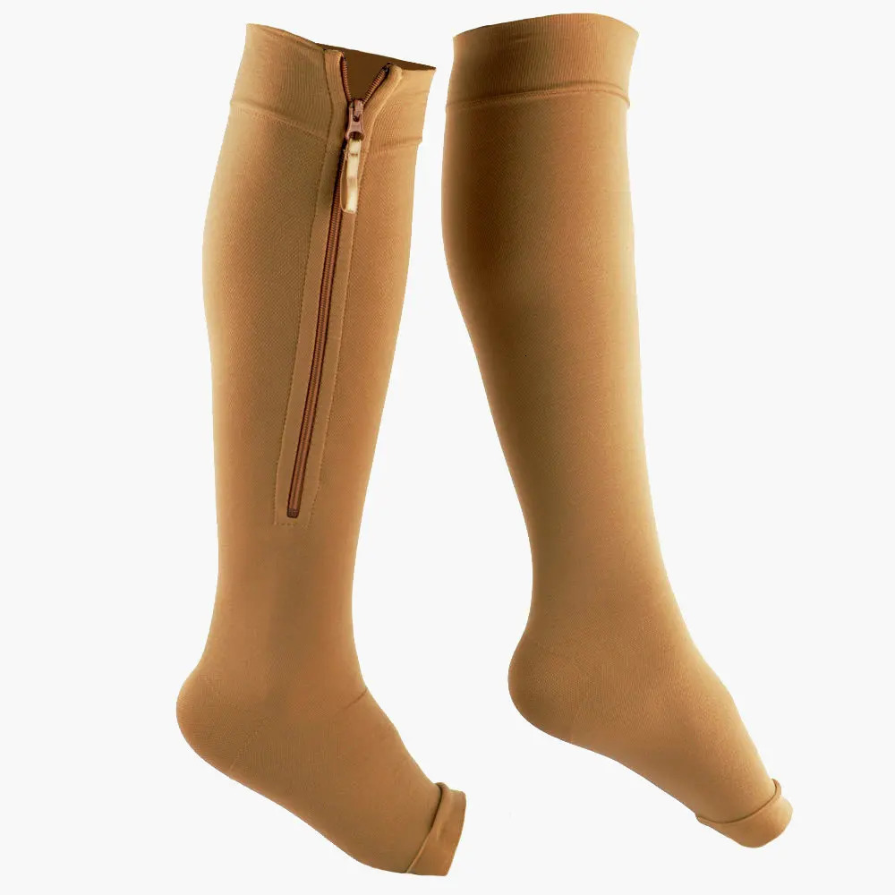 S M L XL XXL 3XL 4XL 5XL High Quality Open Toe Elastic Socks Middle Tube Zipper Compression Sports Leg Vein Pressure Varicose 251023
