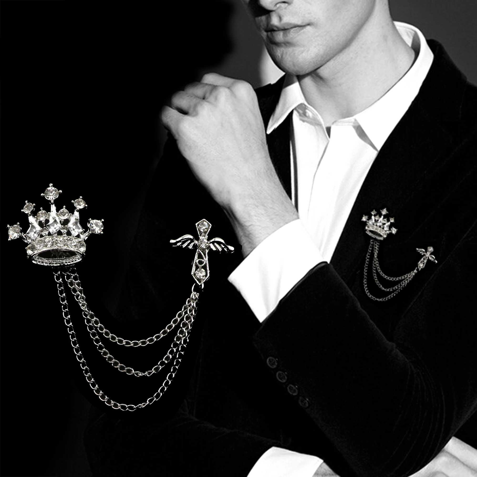 New Retro Men Suit Tassel Chain Lapel Pin Dragon Deer Crown Skull Hand Brooch Unisex Classic Vintage Punk Style Breastpin Gifts J251115