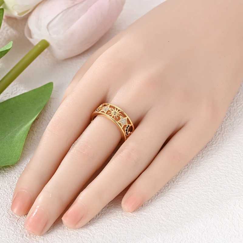 925 Sterling Silver Rings Gold Color Sun Moon Stars Sparking Wedding Ring Certified Women Engagement Jewelry Anniversary GiftsXJ251025