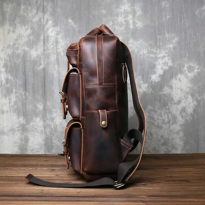 Retro Fashion Genuine Leather Mens Backpack Head Layer Leather Large Capacity Multi Pocket Outdoor Minimalist Computer Bag W251025