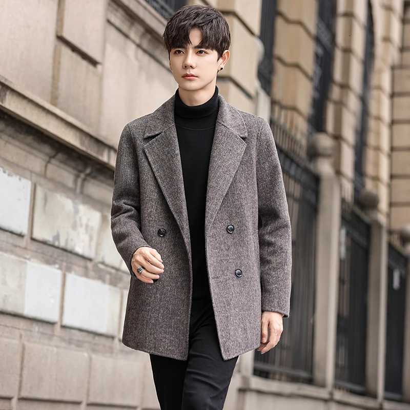 Mens Double Breasted Woolen Coats Business Casual Warm Wool Windbreaker Jackets Outwear Thick Solid Color Top Overcoat ClothingT251025
