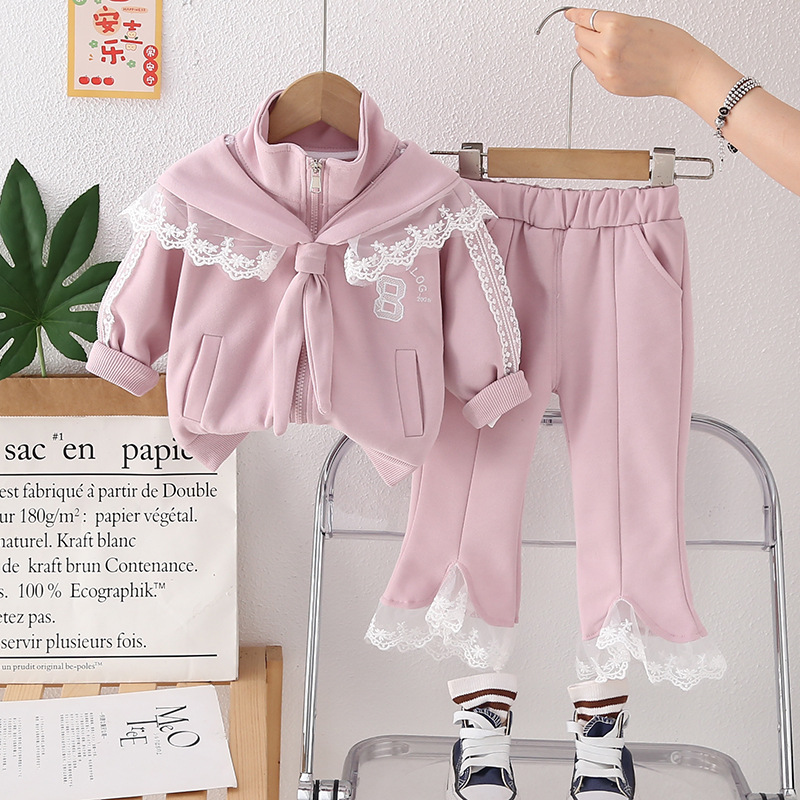 luxury kids clothing Free Shipping 2025 Hooded Drawstring Set, 2-Piece Spring Fall Outfit for Toddler Girls | Fashion Cable Knit Cardigan & Pants