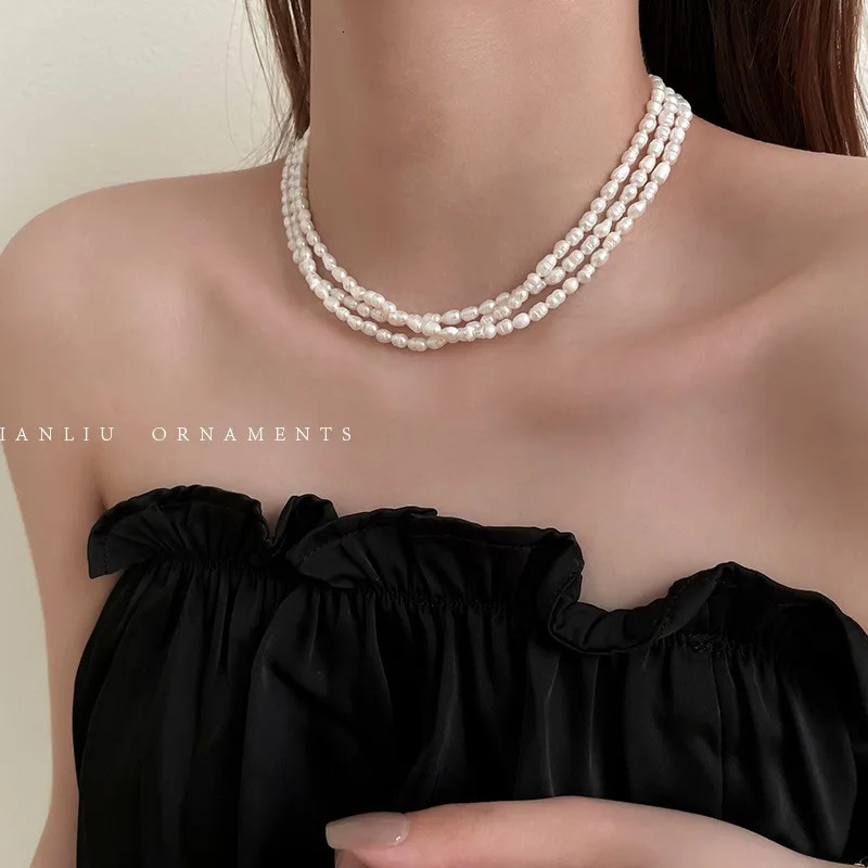 Sell 100 Natural Baroque Freshwater Pearl 14K Gold Filled Female Three Layers Chokers Necklace Jewelry Chains Gifts 251016