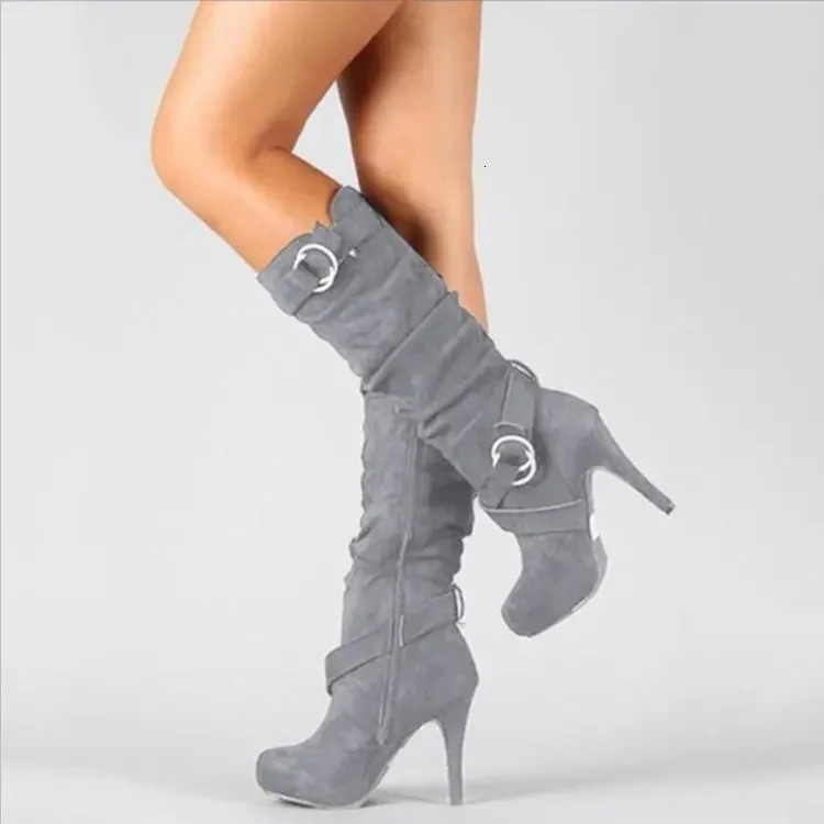 Sexy Knee High Women Boots Thin High Heel Round Toe Platform Fashion Ladies Pu Leather Boots Size 3443 Lady Shoes 251023
