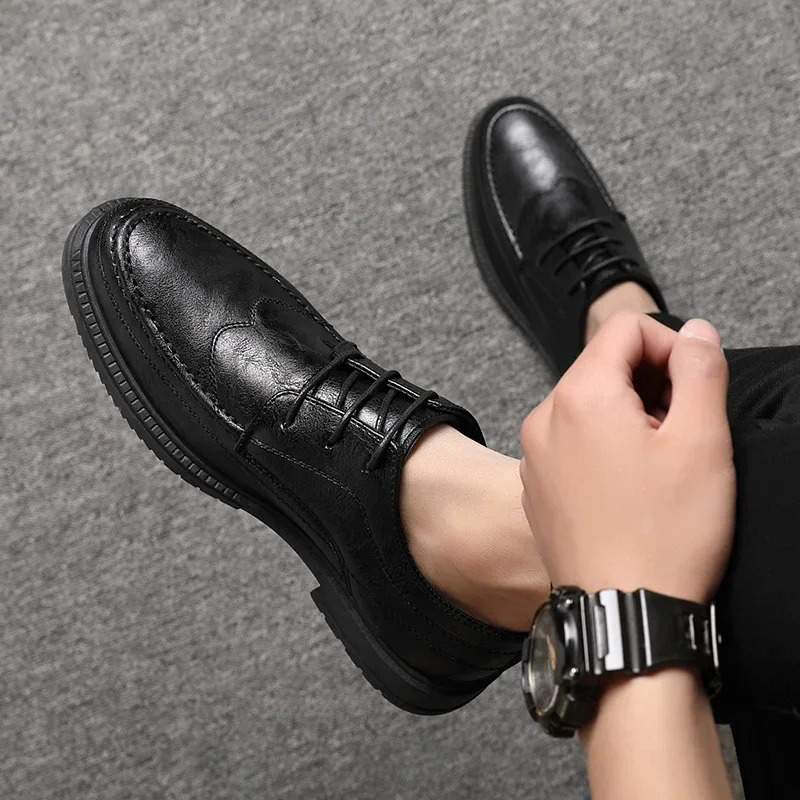 High Quality Leather Men Casual Shoes Breathable formal Mens Dress Shoes Italian LaceUp Nonslip Men Driving Shoes 251023