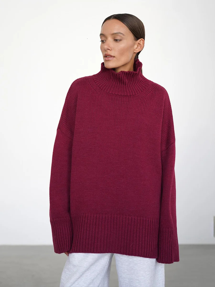 Blubelle Autumn Winter Womens Oversized Turtleneck Sweater Casual Warm Solid Basic Loose Knitted Jumper Pullover 251023