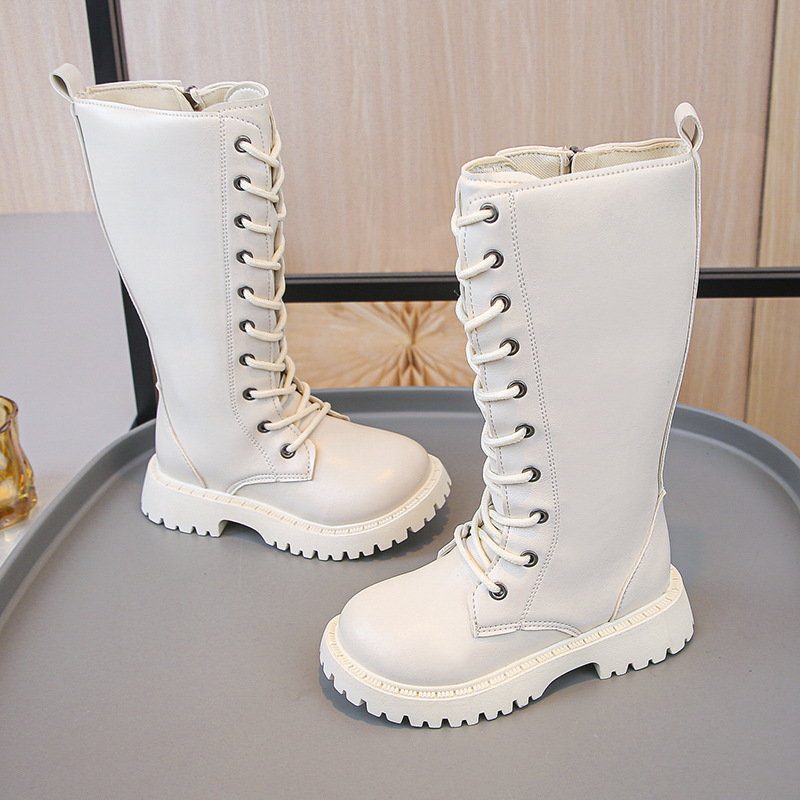 Girls Long Boots High Boots for Girl Kids Pu Leather Boots Fashion Design Waterproof Happysteps Children Long Boots Sizes 27 - 37 US10C-US5Y H1175