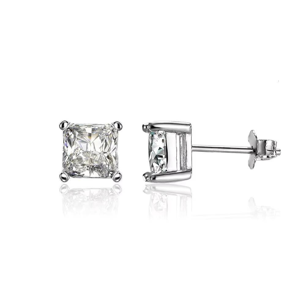 925 Sterling Silver Princess Moissanite Earrings VVS1 Lab Created Diamond for Men and Women Stud Jewelry