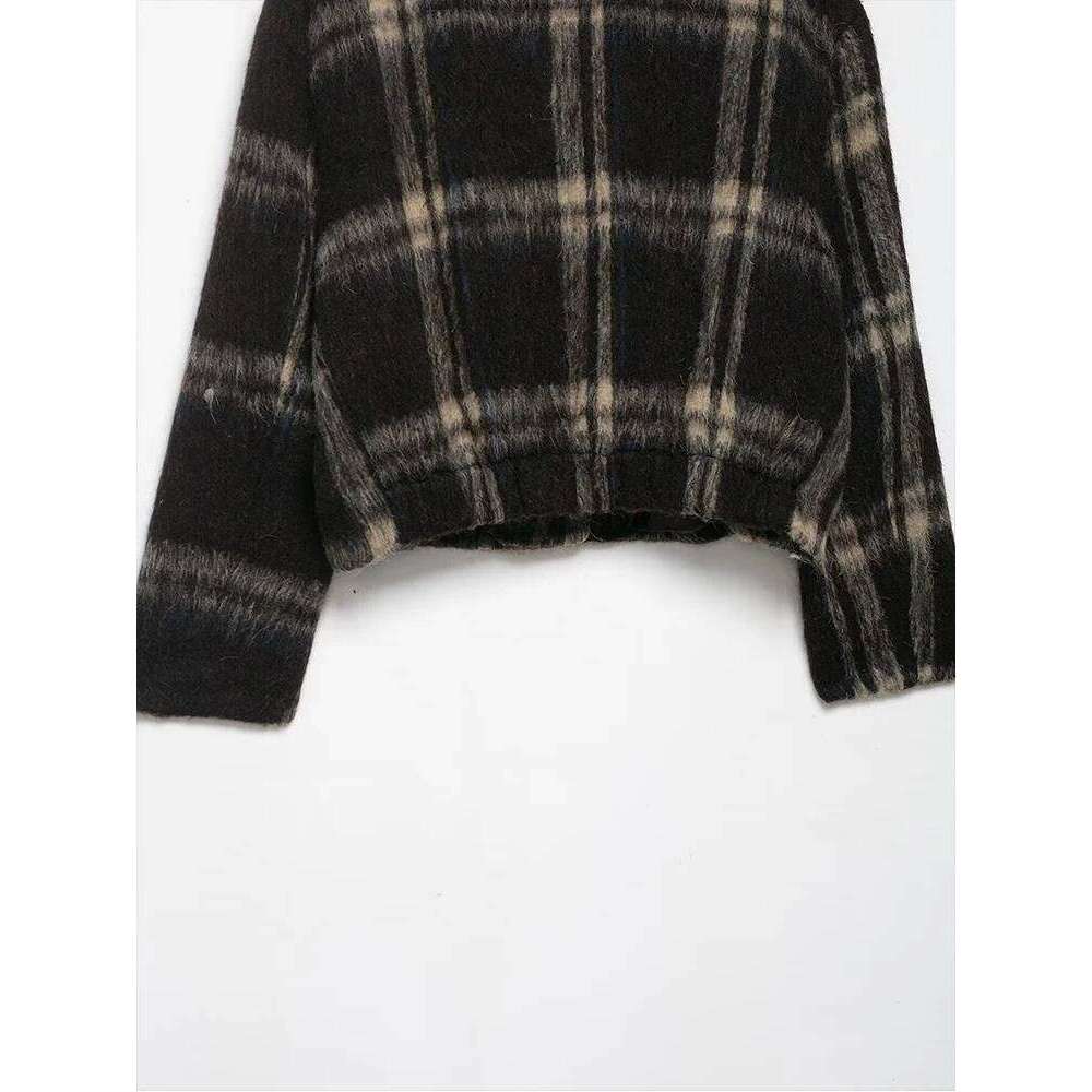 TFMLN Autumn New Women Plaid Jacket Fashion Elegant Long Sleeve Button Up Short Woolen Coat Female Winter Casual Outerwear