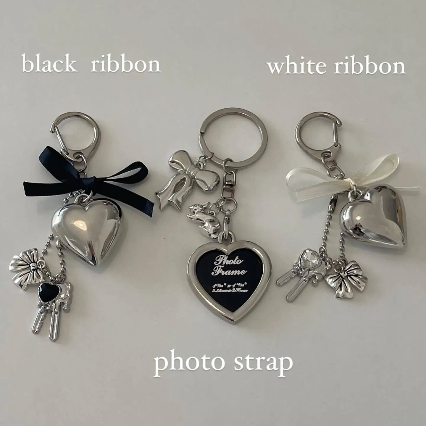 Ins Hrart Bownot Keychain Silvery Love Shape Pendants Niche Bag Phone Keyring Fashion Y2k Accessory Women Couple Gifts 251021