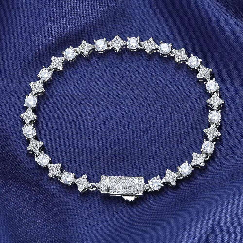 Hip hop jewelry bracelet necklaceWholesale Trendy Jewelry Sterling Sier Moissanite Cross Star Tennis Chain Bracelet for Men Parties