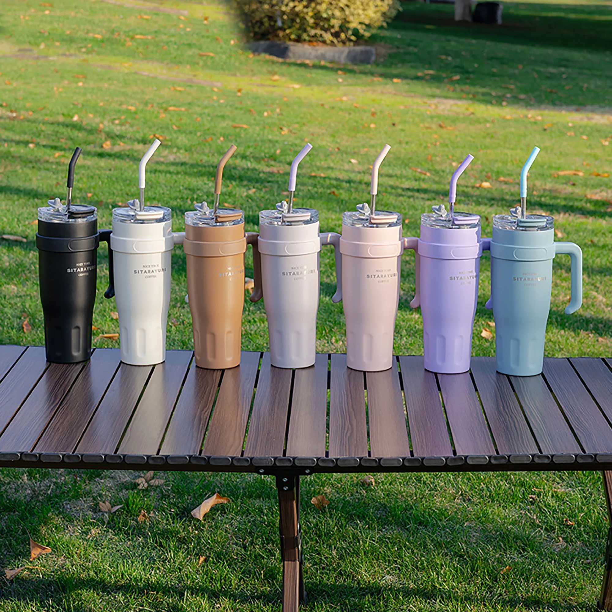 Large capacity light luxury handle cup office light luxury insulation cold insulation straw cup convenient travel car J251025