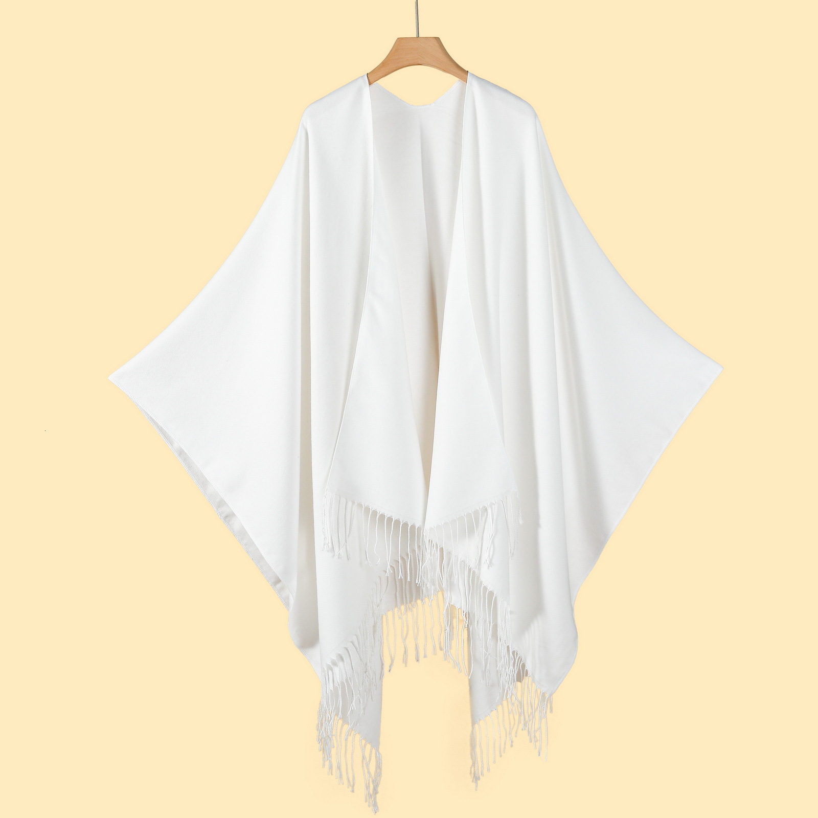 Versatile Womens Classic Solid Color Tassel Split Shawl Scarf Four Seasons Imitation Cashmere Knitted Cardigan