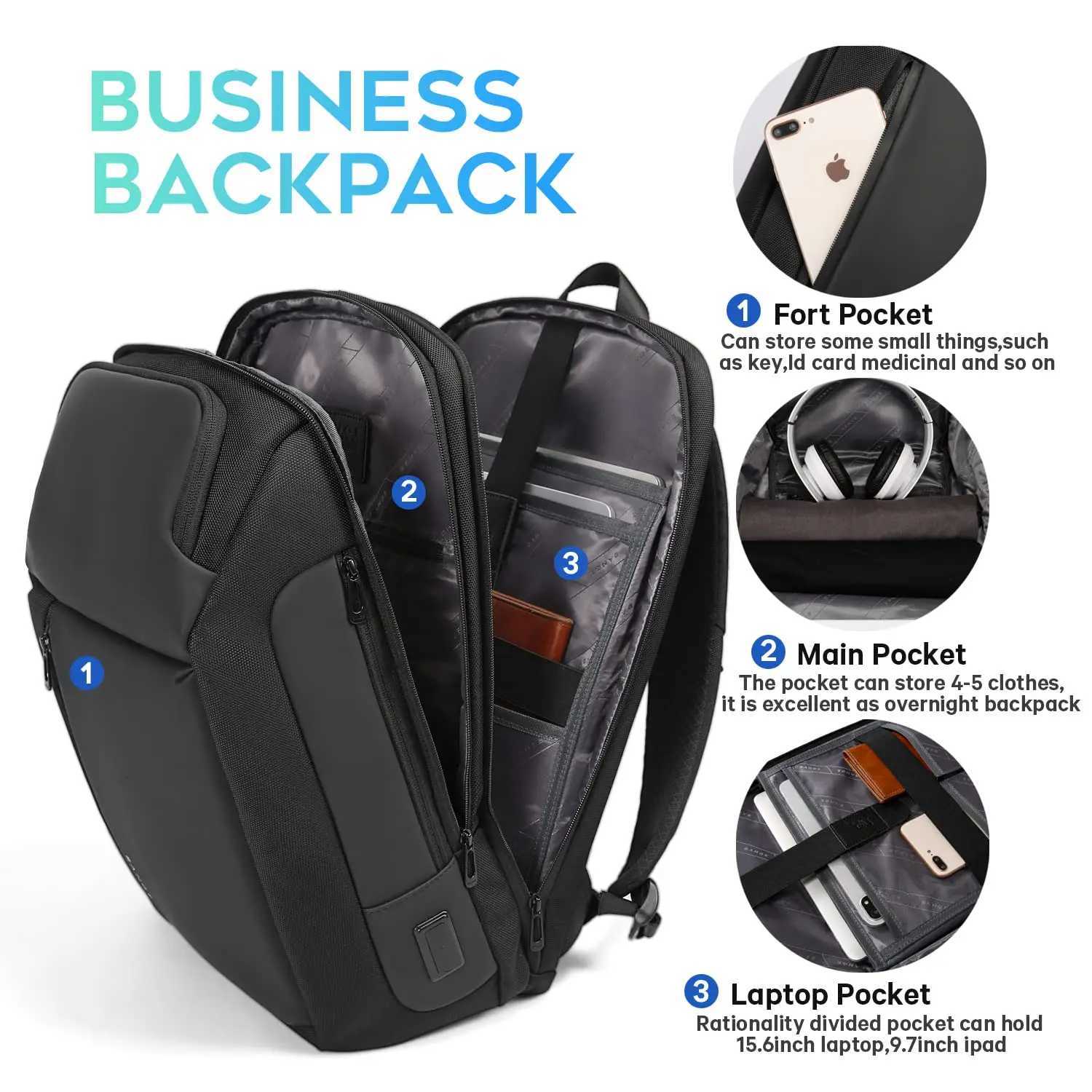 BANGE Waterproof Man Backpack Multifunctional Fits 156 inch Laptop Bag Multilayer Pockets School Backpack with USB Recharging W251025