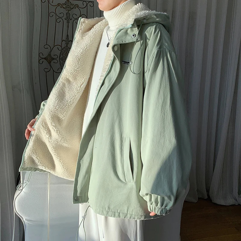 Winter Thick Lamb Fur Jacket Men Warm Fashion Hooded Coat Men Korean Loose Oversized Short Coat Mens Cotton Outwear Jackets 251020