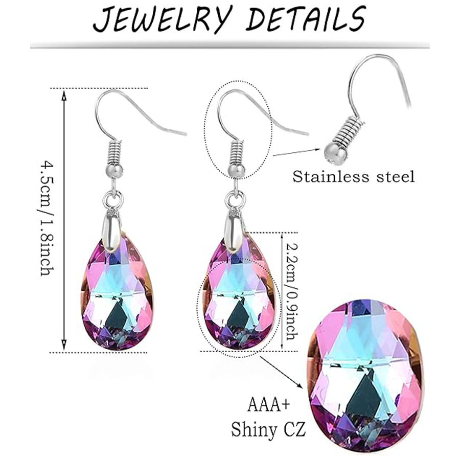 6 Pairs Leverback Dangle Earrings Set Earring Multicolor Tear Drop Cubic Zirconia Drop Earrings For Women