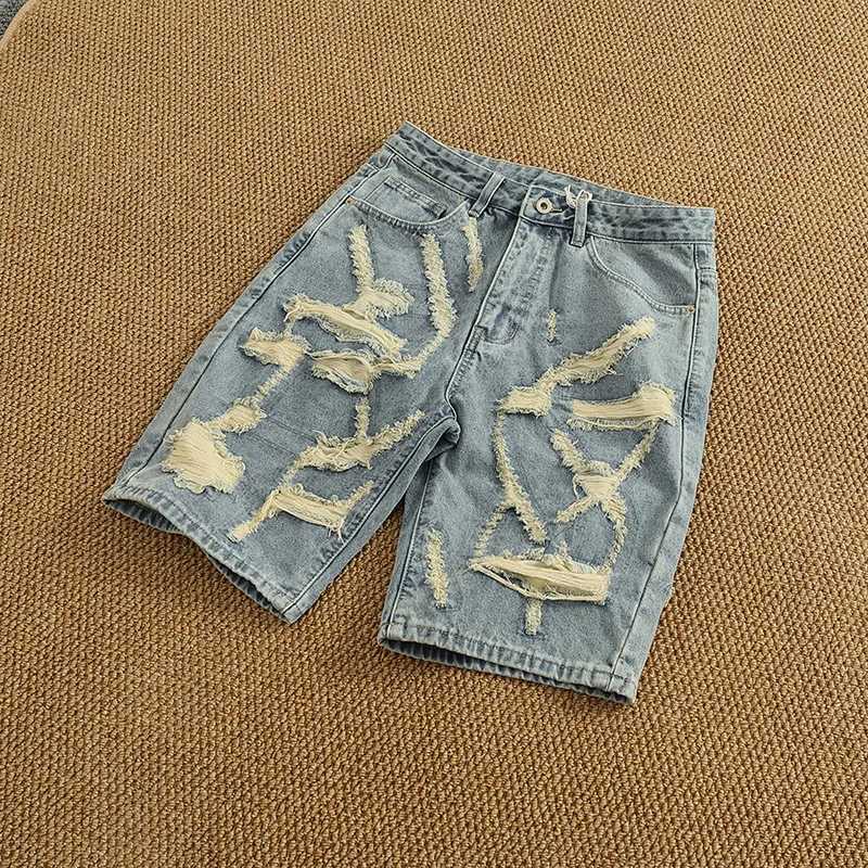Punched and Handsome Trendy Denim Shorts for Men in Summer Versatile Vintage Washed and Five Part PantsXJ251025